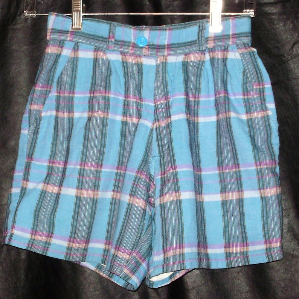 ZEPPLIN tartan, pleated girl's dress shorts. Sz12, Waist=24"